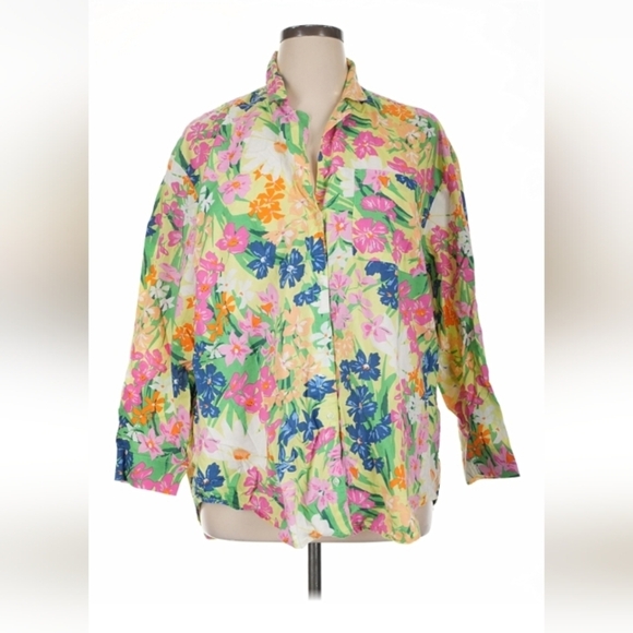 Only Tops - Only Floral 3/4 Sleeve Button Down Shirt XL